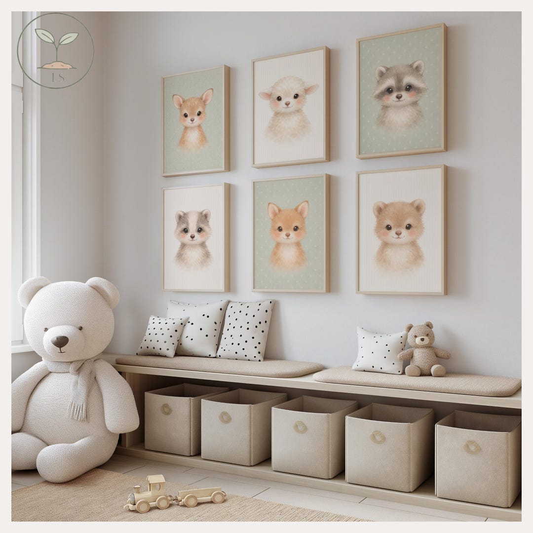 Woodland Baby Animal Nursery Print Set of 6, Neutral Storybook Wall Art ...