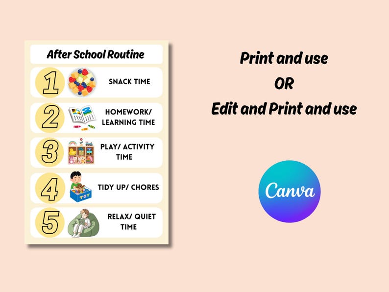 After School Routine Chart Printable | Editable Kids Routine | Daily ...