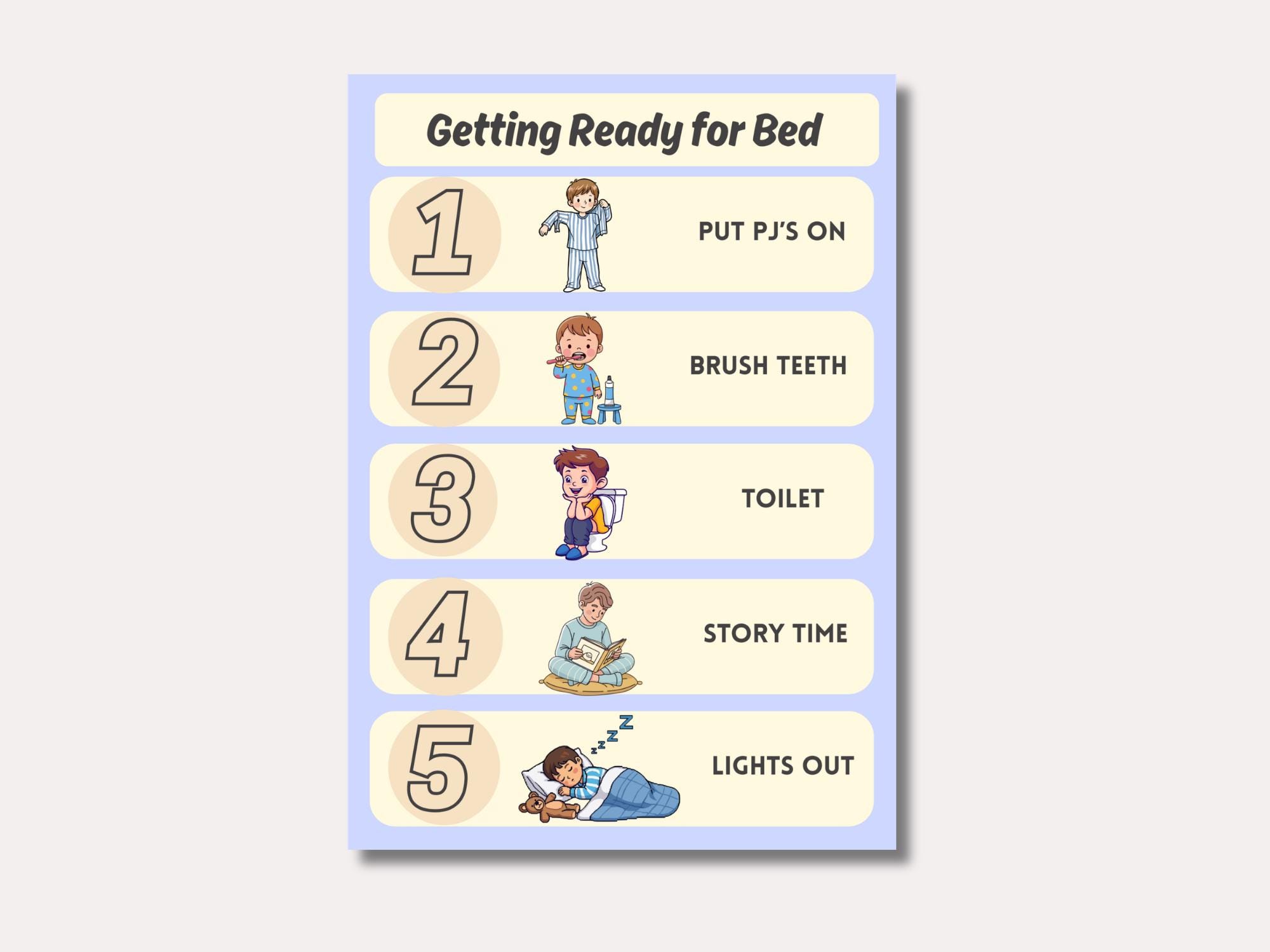 Sleep Routine Visual Chart Kids Bedtime Routine Chart | Visual Evening Checklist (instant Download ...