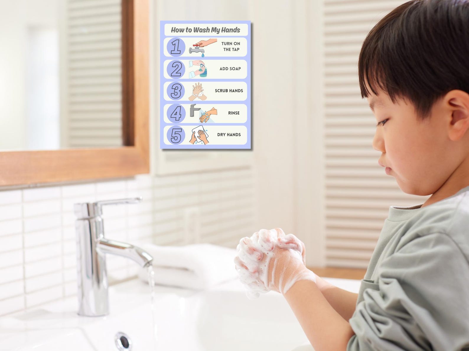 Hand Washing Steps Chart | Kids Bathroom Printable (digital Download ...