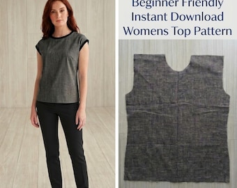 Linen Boxy Top Sewing Pattern | Minimalist Summer Blouse (PDF Download)