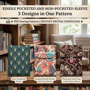 Quilted Kindle Sleeve PDF Sewing Pattern, 3 Designs, Adjustable Book Cover (Digital Download)