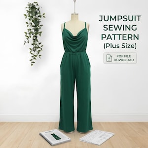 Wide Leg Jumpsuit Sewing Pattern, Crossback Bow Romper, Plus Size (PDF Download)