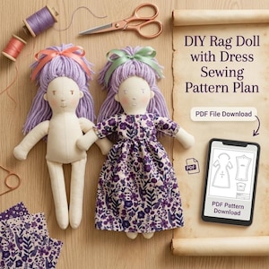 DIY Rag Doll Sewing Pattern, Beginner Friendly Dress Tutorial (PDF Download)