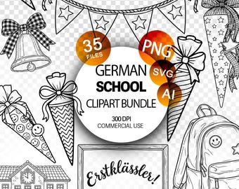 German School Cones SVG PNG AI files clipart die Schultüte Einschulung der Zuckertüte images black outline on transparent background