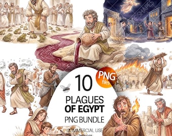 10 Plagues of Egypt Clipart PNG Bundle Bible story for kids illustrations Biblical scenes Sunday school images Old Testament Passover