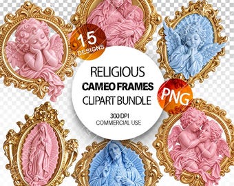 Religious Cameo Virgin Mary Digital Medal image Jesus cameo Clipart in frames pink blue porcelain angels baroque our lady of Guadalupe