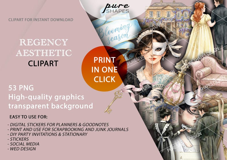 Regency Aesthetic Clipart Romance, Regency Era Png Graphics, Victorian ...