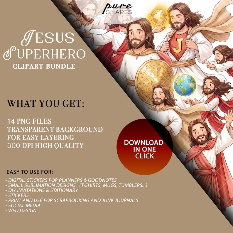 Jesus Superhero Clipart Bundle Png File Christian God Action Hero ...