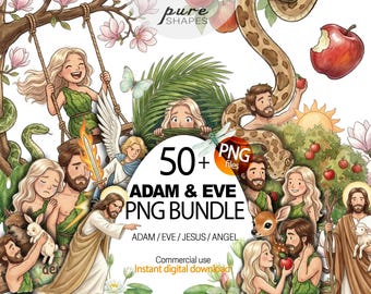 Adam and Eve ClipArt, Christian Clipart PNG, Bible Story Graphics, Garden of Eden Illustrations, Sunday School Craft, Instant Download