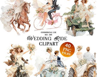 Paseo nupcial recién casados clipart png paquete coche de bodas bicicleta de bodas tractor de bodas día de la boda scooter matrimonio novia carruaje de caballos