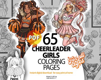 Páginas para colorear de animadoras, libro para colorear imprimible, descarga digital, para adolescentes, adultos y niños, libro de actividades deportivas, regalos para animadoras.