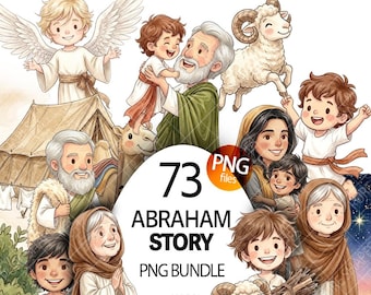 Conjunto de imágenes prediseñadas PNG de la historia de Abraham. Ilustraciones de la historia bíblica de Abraham e Isaac para niños. Personaje bíblico. Estudio bíblico para niños.