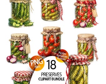 Frasco de pepinillos PNG clipart acuarela conservas frasco de tomate frasco de pimiento alimentos en conserva pepinillos eneldo en frasco fondo transparente uso comercial