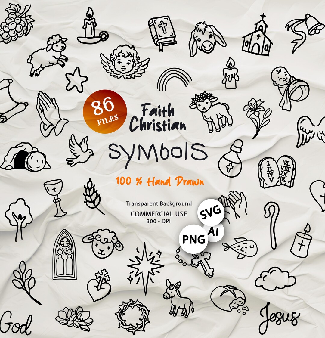 Faith Symbols Hand Drawn Clipart Bundle Set SVG PNG AI Christian ...