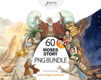 Imágenes prediseñadas PNG de la historia de Moisés, historias bíblicas del Antiguo Testamento para niños, ilustraciones para la escuela dominical, personajes bíblicos para niños, digital