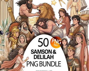 Samson and Delilah Bible story clipart, PNG bundle, Christian illustrations, Bible for kids, Sunday school illustrations, Bible characters