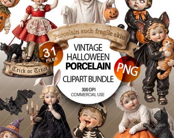 Vintage Halloween Porcelain Dolls Clipart Creepy cute doll PNG Gothic Antique spooky Girl boy junk journal ephemera transparent background