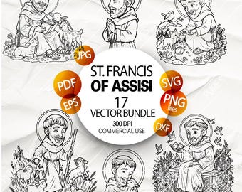 ST FRANCIS of Assisi cartoonish vector clipart SVG Png dxf jpg eps pdf St. Jude Thaddeus for kids bundle black outlines sublimation design