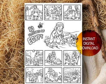 10 Plagues of Egypt Coloring page PDF JPG PNG ten plagues Moses exodus passover Sunday school activity christian Bible kids printable file