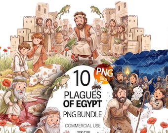 Las 10 plagas egipcias Las diez plagas de Egipto Clipart PNG Paquete plagas de Moisés historia bíblica para niños cristiano Pésaj éxodo Pascua