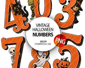 Halloween vintage Numbers PNG Halftone retro spooky cute font orange numbers comic book retro dots Digital download Commercial use