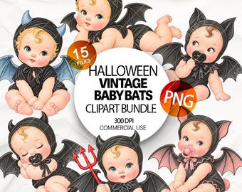 Halloween vintage cute baby in bat Costumes Clipart Retro spooky babies infant with pacifier bat baby baby first spooky season graphics PNG