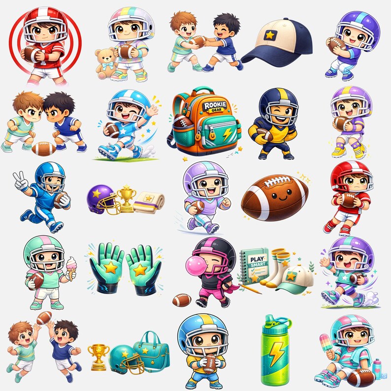 Little Champions Football Clipart Bundle Kids Sports Player PNG - Etsy