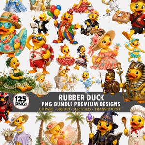 Paquete de imágenes PNG de patitos de goma: colección de imágenes prediseñadas de personajes con 125 diseños transparentes.