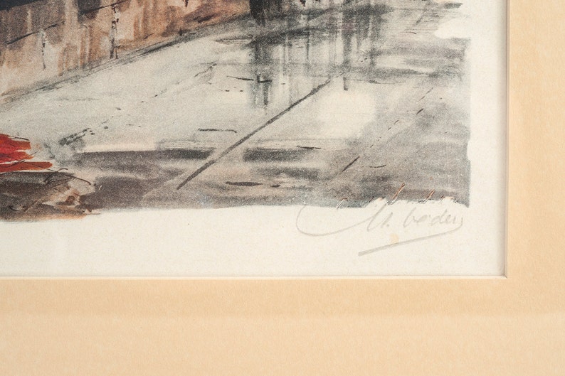 Colored Lithograph of Paris Street Scene & Notre Dame image 3