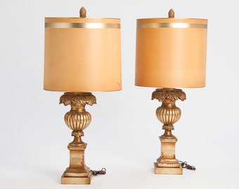 Large Hollywood Regency Gilt Plaster Lamps