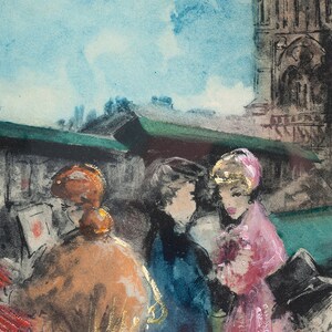 Colored Lithograph of Paris Street Scene & Notre Dame image 5