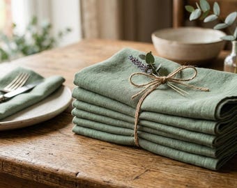 100 PCS Sage Green Organic Cotton Napkins Bulk Wedding Stonewashed Cloth Napkins Set