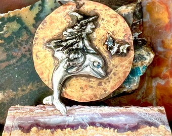 Halloween pendant- the old witch riding her dolphin