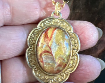 Painted golden and red hand paintedpendant - 13