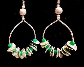 Exquisite silver and emerald bead modified hoops