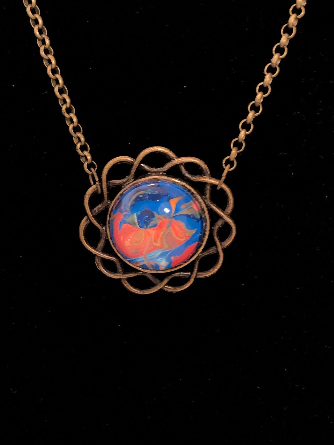 Colorful Pendant Red and Blue Necklace. Copper Pendant Hand Etsy UK