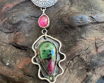 Ruby in Zoisite, Pink Tourmaline hand crafted In Sterling Silver