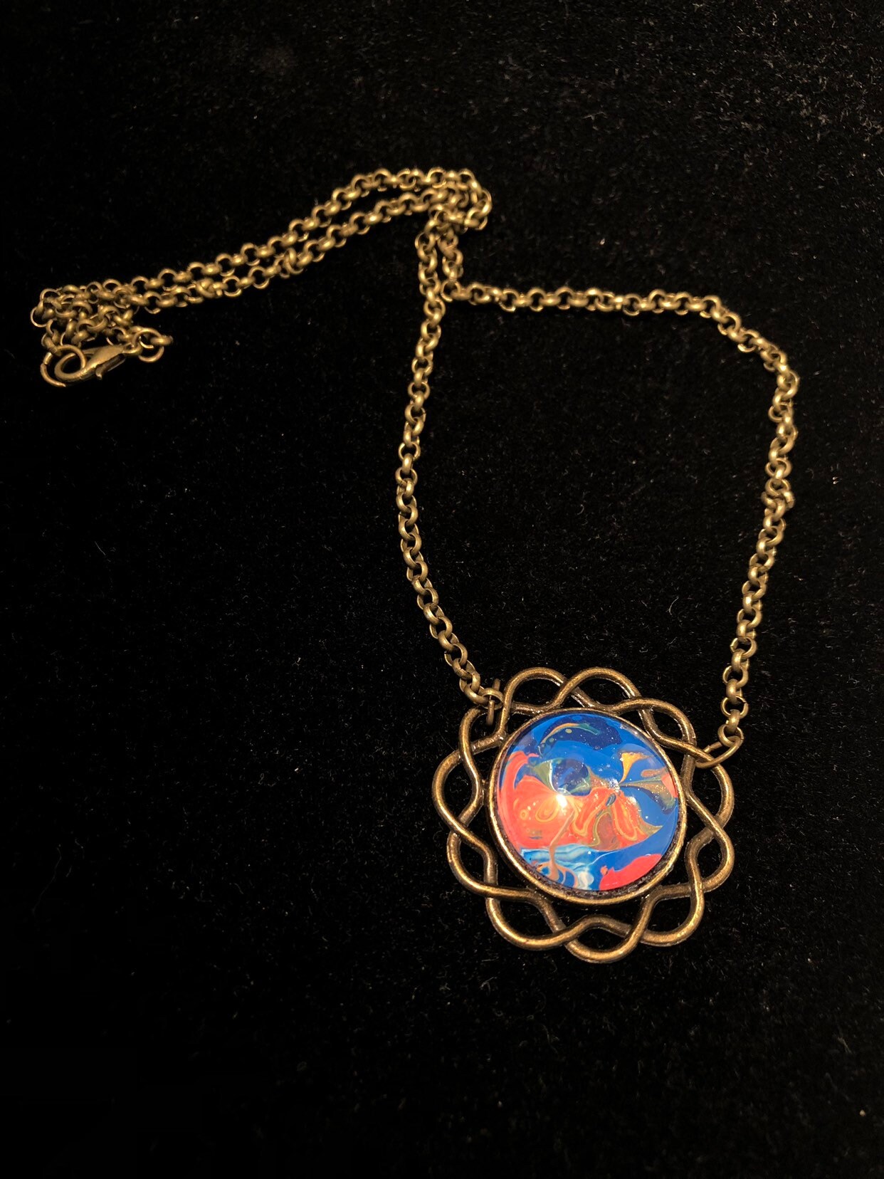 Colorful pendant red and blue necklace. Copper pendant hand Etsy