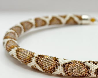 Beaded Crochet Snake Necklace, Python Pattern Statement Jewelry