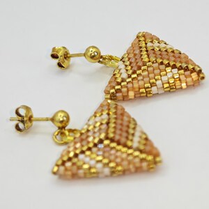 Handwoven Miyuki Delica Triangle Earrings – Silk Satin, Sterling Silver Studs