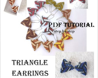 三角形のイヤリングのビーズパターン、ペヨーテステッチ（PDFチュートリアル）