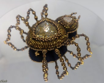 Bead Embroidered Spider Brooch, Swarovski Crystal, Handmade Jewelry