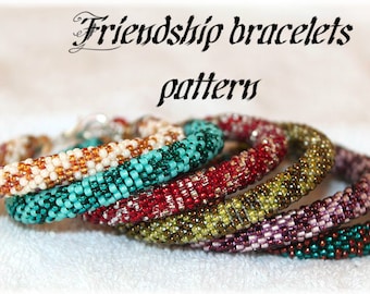 Friendship bracelets, bead crochet rope pattern or necklace, pdf pattern