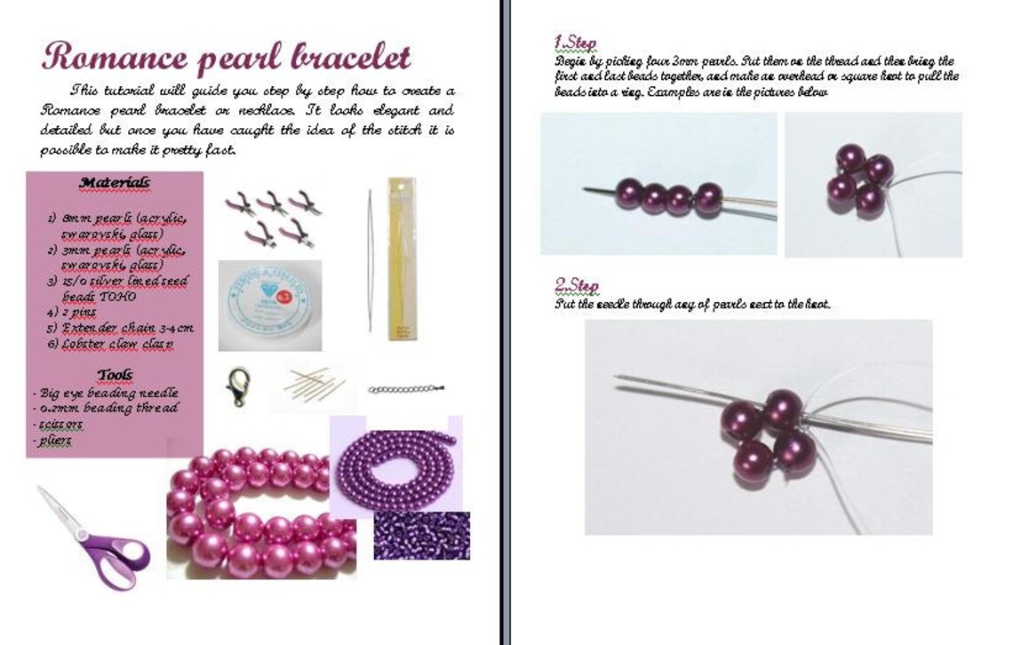 Romance Pearl Bracelet Beading Pattern PDF Bracelet or - Etsy