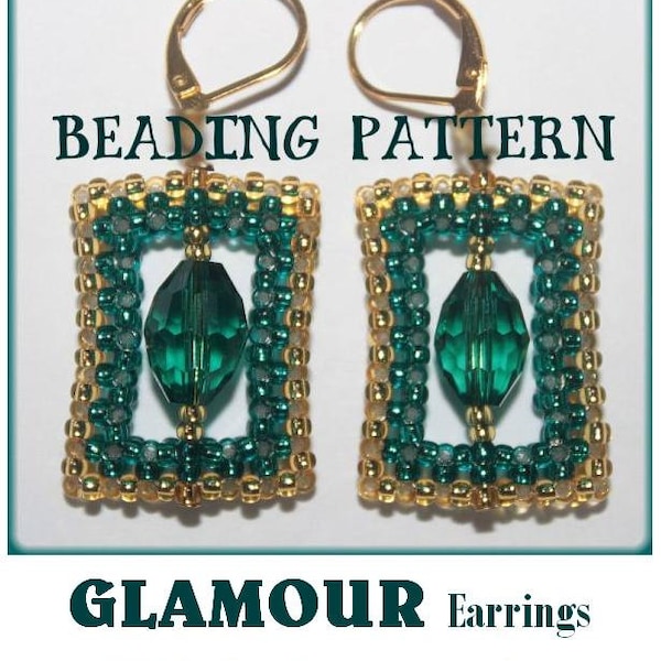 BEADING PATTERN earrings tutorial instructions GLAMOUR style beawoven Right Angle Weave beaded square with Swarovski crystal Pdf file