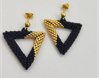 Black,gold minimalist triangle stud earrings, aretes, handmade jewelry, 925 sterling silver earring studs, colorful earrings