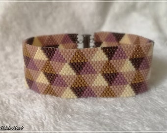 Purple Geometric Seed Bead Cuff Bracelet, Wide Statement Jewelry