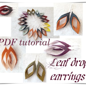 Leaf drop earrings,Peyote Beading Pattern, PDF tutorial, twisted peyote stitch technique, folded peyote, boucles d'orreilles, pendientes