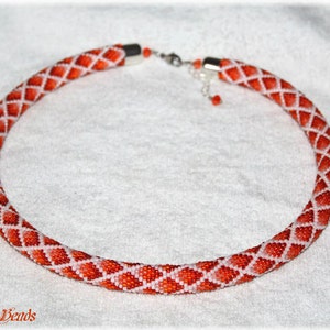 Orange ombre style rhombs, seed bead necklace, elegant accessory, handmade geometric pattern, gift for her image 1